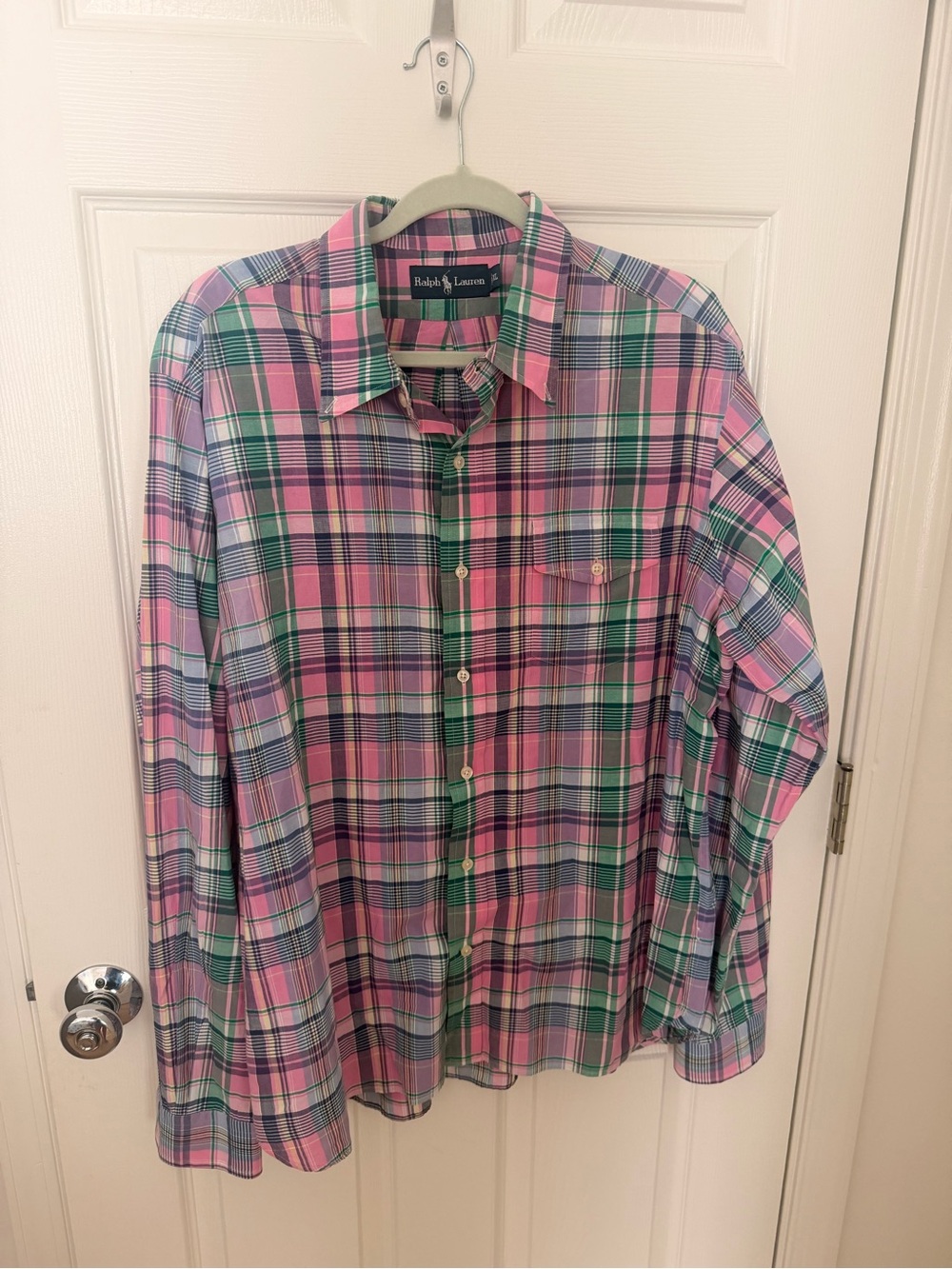 Ralph Lauren Pink and Green Plaid Cotton Button-Down Shirt